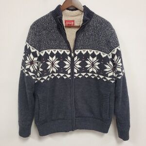 Vintage Coleman Mens Sherpa Lined Nordic Fair Isle Jacket Size L Gray Winter‎